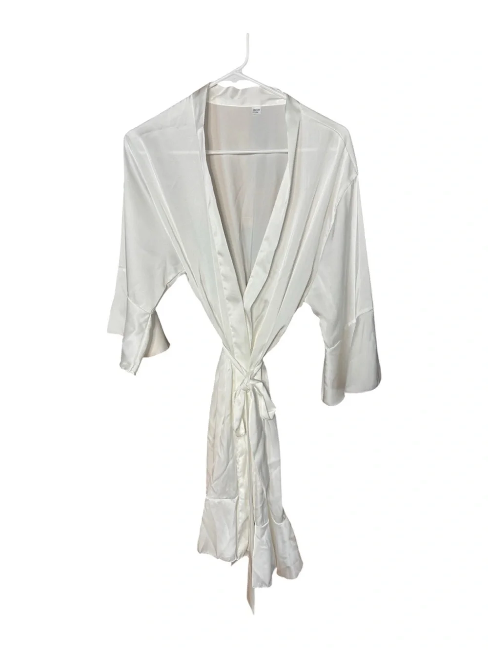 Bridal Satiny Tie-Front Robe in White. Internal Wrap Tie - Picture 2 of 12